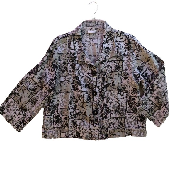 Habitat 100% Linen Button Down Shirt Womens Size L Floral Garden Girl Lagenlook - Picture 10 of 15